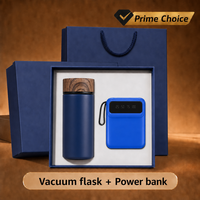 Gourde isotherme mini portable 300 ml avec batterie externe 10000 mAh, design grain de bois, ensemble cadeau créatif