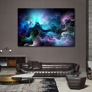 Universo estrellas nubes coloridas belleza lienzo liso impresión para decoración del hogar azul verde púrpura - Product Image 2
