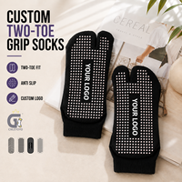 Chaussettes antidérapantes personnalisées à deux orteils avec points en silicone, chaussettes Tabi unisexes pour le yoga, le Pilates, la barre, le trampoline, l'hôpital et la maison
