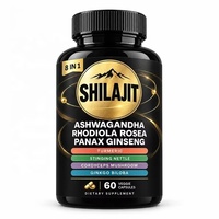 Capsules de Shilajit Ashwagandha Extra Fortes, Complément Alimentaire, 60 Capsules, Force et Endurance, Renforceur Musculaire, Ginseng, Capsules de Shilajit