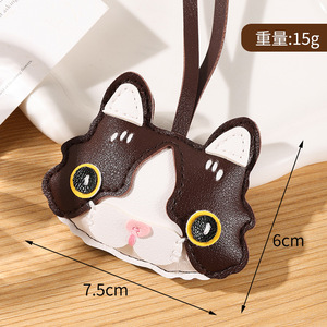 Porte-clés tête de chat en cuir mignon, forme irrégulière, breloque de sac pour femmes et filles - Product Image 2