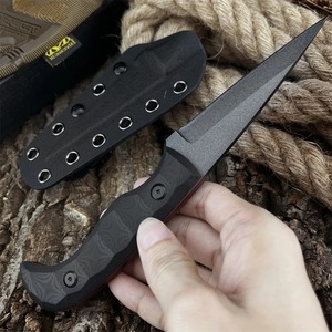 Cuchillo Bowie Táctico de Acero Inoxidable Damasco con Funda, Punta de Lanza, para Supervivencia al Aire Libre y Camping, Incluye Silbato y Varillas de Magnesio - Product Image 4