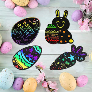 Peinture magique d'animaux lapin et carottes, papier à gratter, dessin animé, Art arc-en-ciel, avec bâton en bois - Product Image 2