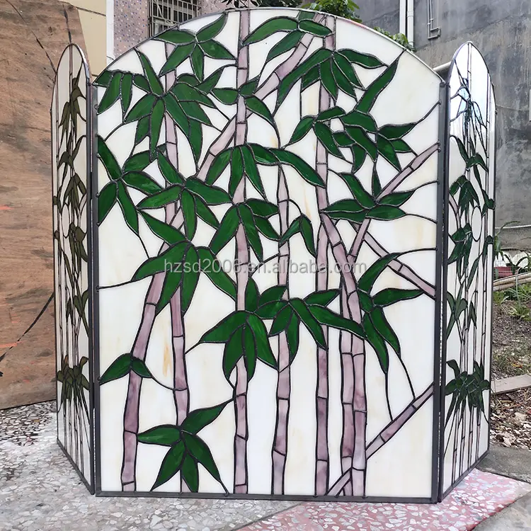 40 ''* 28'' di bambù di Disegno Tiffany Macchiato Vetro Tagliato Schermo del Camino
