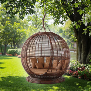 Camastro Redondo Moderno <span class=keywords><strong>de</strong></span> Ratán Impermeable Estilo Italiano Miami Bamboo <span class=keywords><strong>para</strong></span> Exteriores con Toldo <span class=keywords><strong>para</strong></span> Hotel - Product Image 6