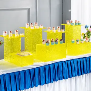 Современный дизайн отеля «шведский стол», десерт, крутая витрина, еда, фрукты, свадьба, желтая акриловая рябь, кубик, подставка для торта, набор для десертного стола