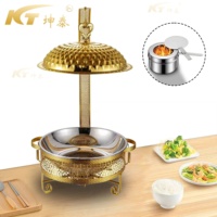 Ensemble de plats chauds en acier inoxydable doré fourni par l'usine, couvercle décoratif en diamant, alimenté au combustible, style royal moderne de luxe pour hôtel