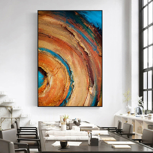 Quadro Astratto Moderno Dipinto a Mano al 100% <span class=keywords><strong>con</strong></span> Tecnica Spatola, su Tela, Tema Natura Morta, Design Creativo Arancione e Blu - Product Image 2