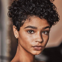 Perruque Full Lace Front wig synthétique bouclée, cheveux vierges, coupe au carré avec cuticule, Pixie, pour femmes noires