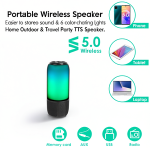 Enceinte sans fil portable CJYS Bluetooth 5.0 avec son stéréo et lumières RGB pour la maison, l'extérieur, les voyages et les fêtes, enceinte TWS - Product Image 1