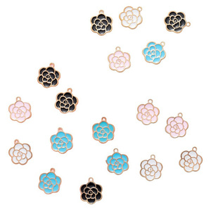 Breloques en alliage rouge vif en forme de pivoine pour la fabrication de bijoux, accessoires de bricolage, finition émail 8 mm, breloque tendance - Product Image 2