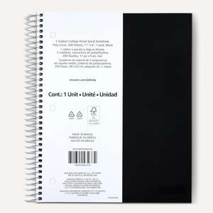 大学ノート（罫線入り、スパイラル綴じ）、5教科用、200枚、9 x 11インチ、黒 - Product Image 4