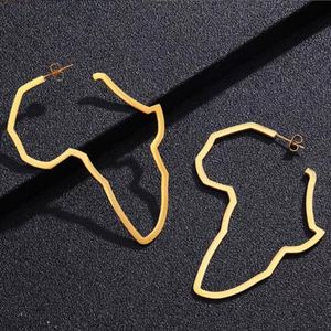 Pendientes de Aro Grandes de Acero Inoxidable con Baño de Oro de 14k, Diseño Exagerado de Mapa de África, Joyería de Lujo - Product Image 3