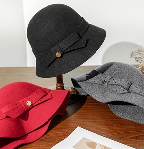 A121203 Chapeau de pêcheur Hepburn vintage avec nœud Chapeau Fedora élégant et polyvalent Offre Spéciale chapeau en feutre de laine 100% - Product Image 6