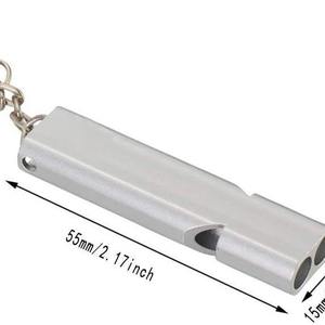 อลูมิเนียมอัลลอยด์นกหวีดเอาชีวิตรอดแบบสองกระบอกความถี่สูงเสียงดังพวงกุญแจอุปกรณ์ความปลอดภัยฉุกเฉินกลางแจ้งสีเงินสีทอง - Product Image 4