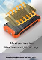 Batterie externe solaire portable étanche haute capacité 20000 mAh avec chargeur sans fil pour smartphones