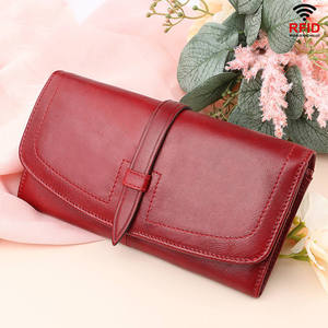 Portefeuille long en cuir Andong RFID pour femmes, en cuir de vache véritable, style vintage, avec fermeture éclair, pince à billets, portefeuille à fermeture éclair polyvalent - Product Image 5