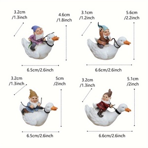 Set di 4 statuette in resina di ancellette a cavallo di anatre - Miniature per giardini delle fate, terrari, case delle bambole - Product Image 3