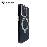 Coque de téléphone magnétique en fibre de carbone noire minimaliste avec support en métal