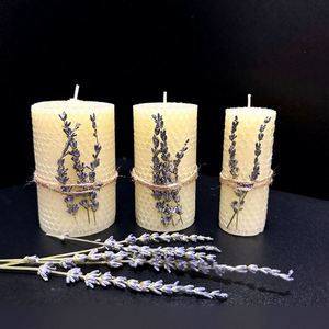 Bougie artisanale en cire d'abeille, lot de 2, cylindre, lavande, décoration vintage, bougie parfumée pour la décoration de la maison - Product Image 2