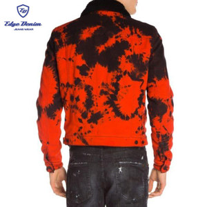 Hot New Style Tie Dyed Color <strong>Men's</strong> Denim Jeans <strong>Jacket</strong> With <strong>Fur</strong> <strong>Men</strong> - Product Image 4