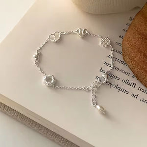 Pulsera de Plata de Ley 925 con Diseño de Croissant y Donut, Linda Pulsera de Panadería para Niñas - Product Image 1