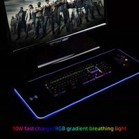 Chargeur sans fil 15W, tapis de souris de jeu antidérapant en caoutchouc, éclairage LED RVB, surface imperméable, personnalisable via sublimation CMYK