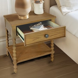 โต๊ะข้างเตียงไม้ธรรมชาติ 1 ลิ้นชัก พร้อมชั้นวางของ - Product Image 4