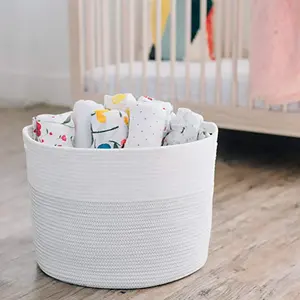 定制浴室大儿童玩具箱篮子可折叠可折叠袋手工编织棉绳洗衣储物篮带把手