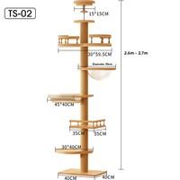 Arbre à chat en bois massif multicouche avec poteau à griffer fixé au plafond, espace multifonctionnel, panier « capsule spatial