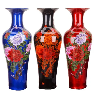 Grand Vase de sol en céramique, décoration moderne chinoise, fleur de pivoine, cristal vernis, pour la maison, salon, nouveau