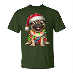 Camiseta con diseño de perro Pug, luces navideñas, gorro de Papá Noel, regalo navideño para amantes de los perros - Product Image 2