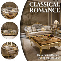 Italienisches Französisches Königliches Schnitzsofa-Set aus Massivholz, Luxuriöses Gold-Weißes Klassisches Wohnzimmer-Sofa-Set für 7 Personen