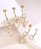 Promo Panas 5pcs Set Perhiasan Tubuh Trendy Lapis Emas Stainless Steel Zirkon Bunga Hati Anting Pusar Unisex Hadiah