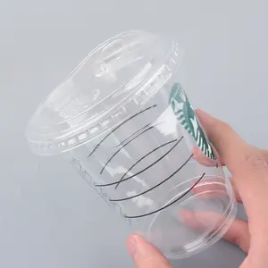 Custom Logo Pla PET Plastic Cups Wholesale 8 10 12 16 32oz Clear Disposable Plastic Ice Cold Coffee Cups With Lid