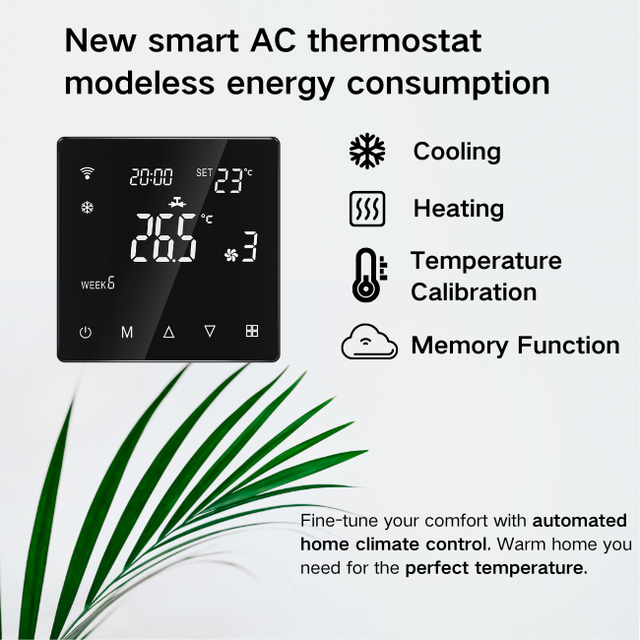 Smart WiFi Fan Coil Thermostat for Air Conditioner Temperature Control FCU Thermostat with Electric Vallve 2-pipes AC Thermostat