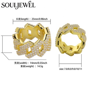 Anillo Cubano en Forma de Diamante Chapado en Oro Souljewel, Banda de Eternidad con Circonitas, Estilo Hip-Hop, Joyería Unisex para Regalo de Fiesta - Product Image 6