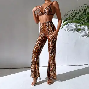 New Leopard Halter Với Quần Bikini Nữ Áo Tắm Nữ Đồ Bơi Ba Mảnh Bộ Bikini Bộ Đồ Tắm Bather Bơi Lady