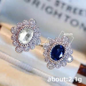 Orecchini a Perno Vintage a Forma di Diamante Blu con Fiore per Donne, Eleganti Accessori per l'Orecchio da Indossare Ogni Giorno - Product Image 5
