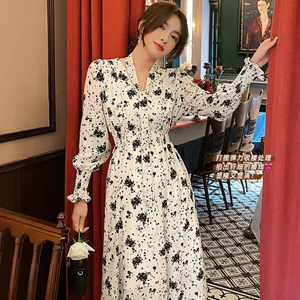 Primavera nuovi abiti lunghi alla moda per le donne autunno <span class=keywords><strong>manica</strong></span> <span class=keywords><strong>lunga</strong></span> <span class=keywords><strong>abito</strong></span> floreale - Product Image 5