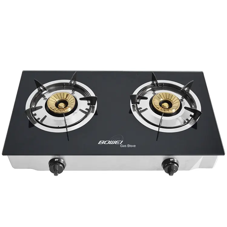 Easy to clean big power glass top gas stove hot selling made in china two burner gas stove brass valve gas stove automatic