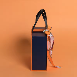 Caja de regalo de mano portátil con cinta de grado superior, Material de cartón reciclable con logotipo naranja impreso personalizado para embalaje cosmético - Product Image 4