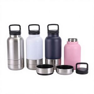 High Quality 3 in <b>1</b> 32Oz Two Detachable Powder Coated Food Container 3 in <b>1</b> Pet Travel Stainless Steel Dog Water Bottle Flask - Product Image 1