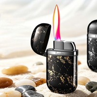 Mini briquet rond rechargeable coupe-vent à flamme rouge avec briquet à gaz butane gonflable