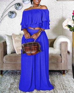 2023 Top moda S-5XL Color sólido Sexy una línea cuello Peplum pantalones cortos pierna <span class=keywords><strong>biblioteca</strong></span> traje <span class=keywords><strong>de</strong></span> mujer <span class=keywords><strong>de</strong></span> talla grande conjuntos <span class=keywords><strong>de</strong></span> dos piezas - Product Image 4