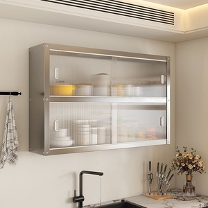 Estante de Almacenamiento de Cocina de Fabricante, Doble, de Acero Inoxidable, Montado en la Pared, Armario Colgante de Pared, Almacenamiento Suspendido de Pared, Puerta Corredera - Product Image 4