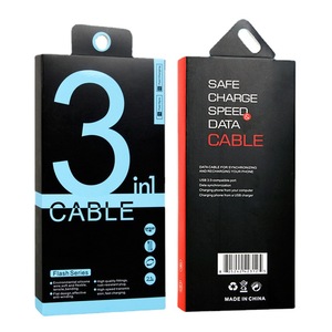 Custom art coated paper usb cable data cable packaging box with hanger hole
