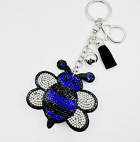 Koningsblauw schattig bijenvormig stijlvol sleutelhanger met volledig strass-versiering en kwastjes, hoogwaardig bestseller hangend ornament