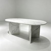 Table à manger ovale de luxe italienne, table à manger moderne minimaliste avec base en pierre pleine pour la maison, la villa, la salle à manger