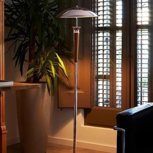 Vintage Bauhaus Style Solid Wood UFO Floor Lamp Iron Lampshade Walnut + Chrome <b>Light</b> Color Living Room Instagram-Worthy Japanese - Product Image 2